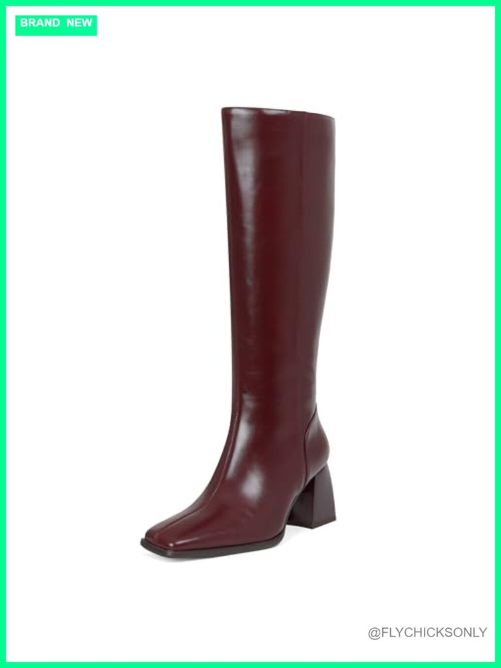 Wide Calf Knee High Boots Square Toe Block Heel Zip Up Faux Leather